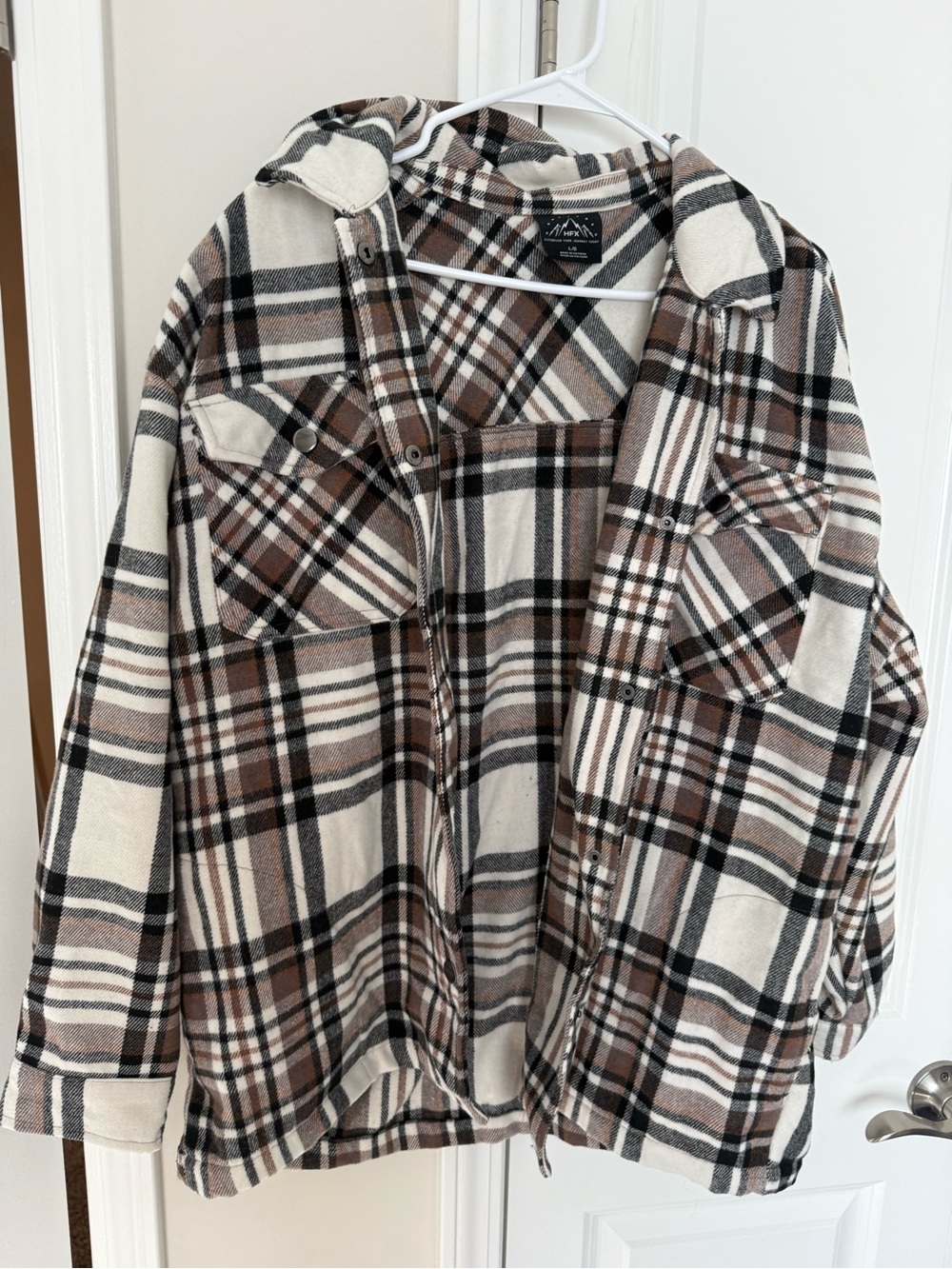 Plaid Shacket Jacket in Brown & Cream